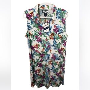 NWT Island Collection XL Sleeveless Spring Floral Dress Vacation Resort UPF 50